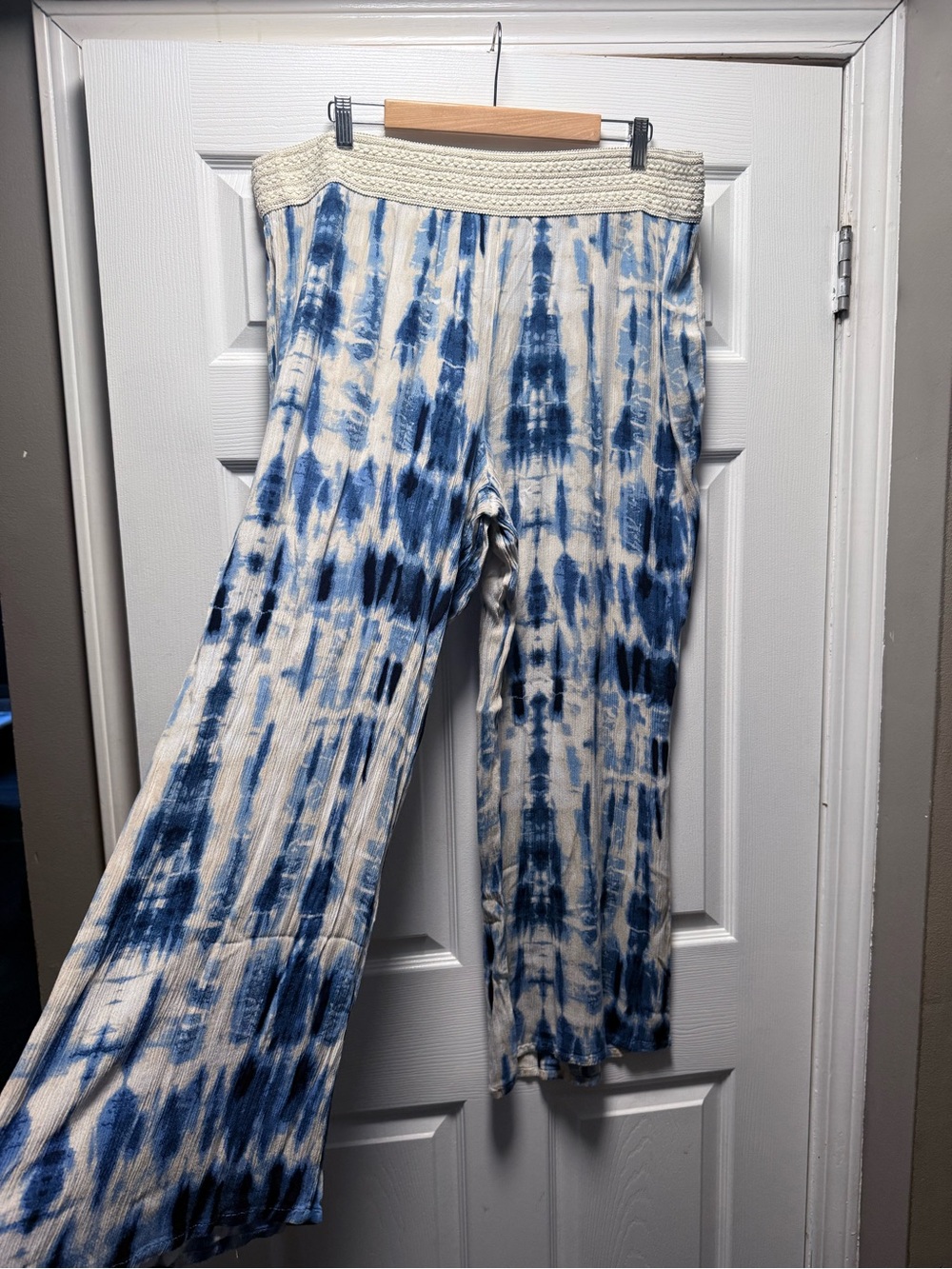 Blue and Cream Tie-Dye Wide Leg Pants